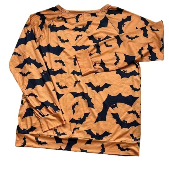 Plus Size Halloween Orange Long Sleeve Shirt with Bats - Picture 3 of 9